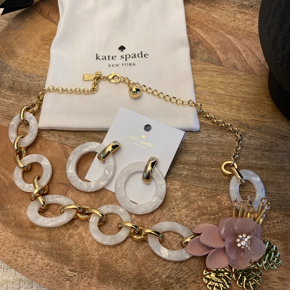 NWOT Kate Spade Pink Flower Necklace & Earrings